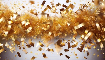Shiny Golden Confetti Isolated On Transparent Background Bright Festive Tinsel Of Gold Color Luxury Background