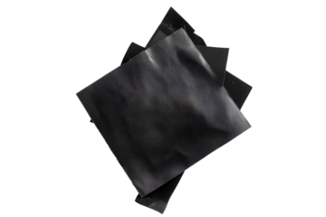 Abstract textured geometric shape isolated on transparent background. Black sticky note with duct tape isolated on white background.