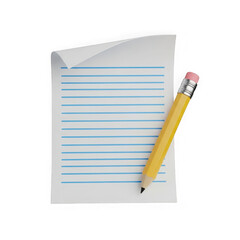 Pencil and notebook paper isolated on transparent background