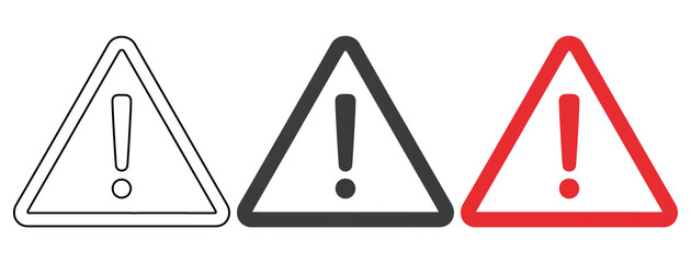 Three warning signs with exclamation marks on transparent background