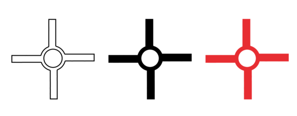 A white and red crosshair symbol on a black background on transparent background