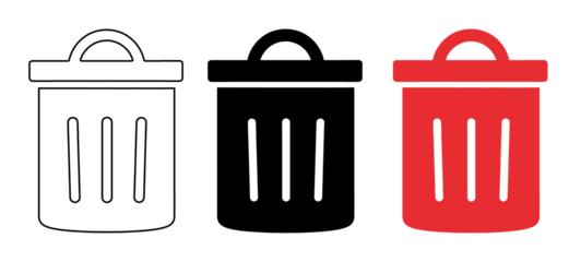 Two trash can icons, one white and one red, on transparent background