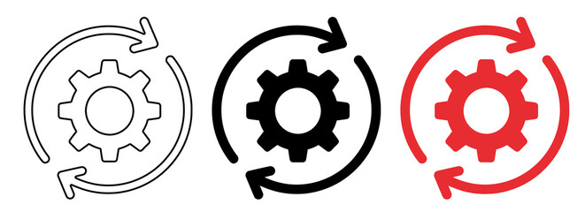 Two gear icons with arrows on transparent background, symbolizing settings and configuration