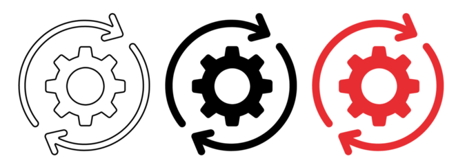 Two gear icons with arrows on transparent background, symbolizing settings and configuration
