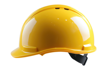 Bright yellow climbing helmet isolated on transparent background. Bright yellow safety helmet isolated on white background.