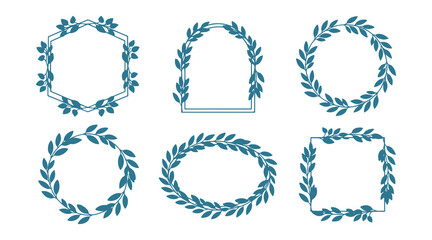 Obraz premium Floral Frames Collection, Teal Leafy Wreaths Borders, Wedding Design Elements