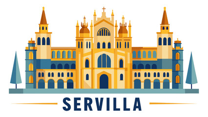 Obraz premium Majestic servilla landmark presented in a charming flat design illustration style