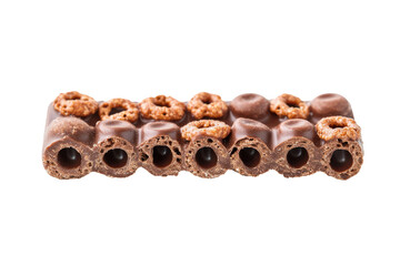 Dark chocolate bar with nuts isolated on transparent background. Chocolate cereal bar isolated on white background.