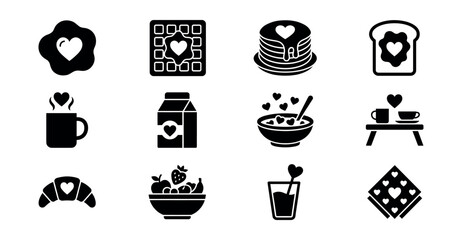 Breakfast heart-themed icons collection