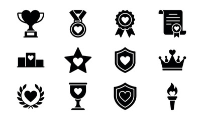 Achievement and Awards Heart Icons Set