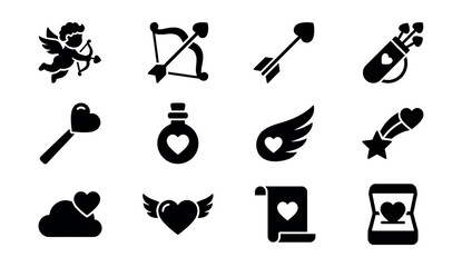Love and Romance Silhouette Icons Set