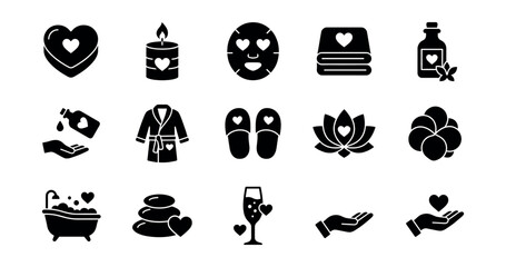 Spa and Wellness Black and White Icons Set
