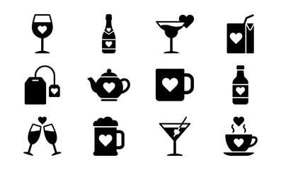 Beverage love icons set