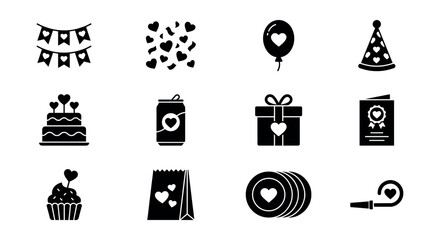 Party and Celebration Heart Icons Set
