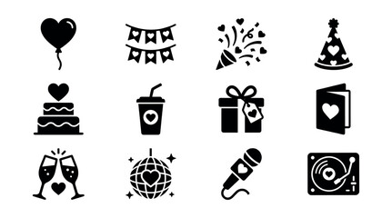Party and Celebration Silhouette Icons Set