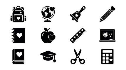 School-themed love icons set