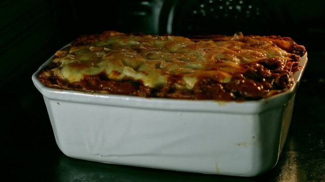 Traditional Italian Beef Lasagna with Melted Cheese, 4K Food Footage