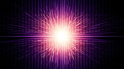 Vibrant purple and pink abstract energy burst background with radiating lines and light focus