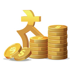 Golden coins stacked in increasing height with an upward arrow, representing financial growth