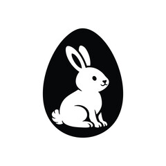 Obraz premium Cute Easter bunny in egg silhouette black and white vector illustration for holiday design and decoration