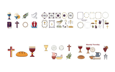 Colorful religious Maundy Thursday and symbols collection religious symbols Christian cross