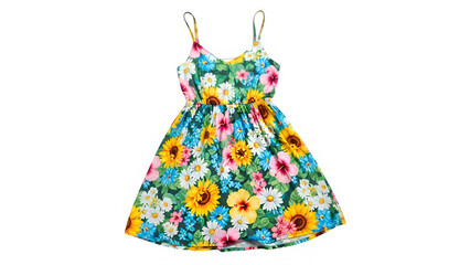 Single sleeveless floral sundress for summer, isolated on white or transparent background, high resolution, studio lighting, sharp focus, clean cutout, minimal shadow, PNG format