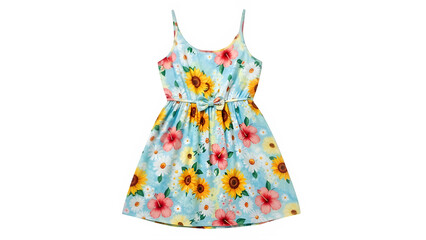 Single sleeveless floral sundress for summer, isolated on white or transparent background, high resolution, studio lighting, sharp focus, clean cutout, minimal shadow, PNG format