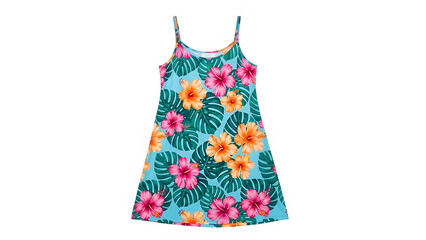 Single sleeveless floral sundress for summer, isolated on white or transparent background, high resolution, studio lighting, sharp focus, clean cutout, minimal shadow, PNG format