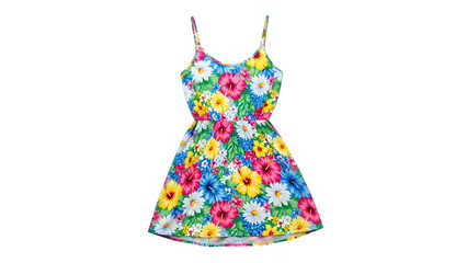 Single sleeveless floral sundress for summer, isolated on white or transparent background, high resolution, studio lighting, sharp focus, clean cutout, minimal shadow, PNG format