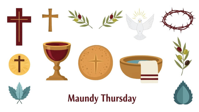 Maundy Thursday religious symbols and cross olive branch - Powered by Adobe