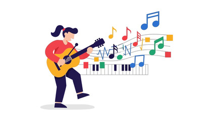 Fototapeta premium Man Playing Guitar with Music Notes.