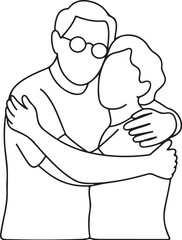 Obraz premium Minimalist Drawing of Grandparents Hugging