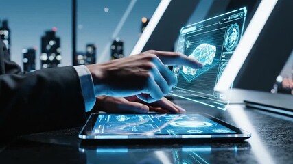 Futuristic technology interface with holographic car display - Powered by Adobe