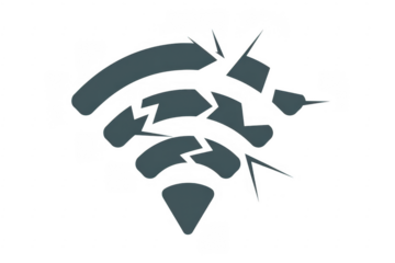 Dark grey broken wifi symbol no internet isolated on a transparent background