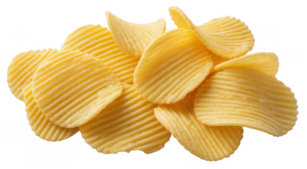 Pile of ridged potato chips ridged chips isolated on a transparent background