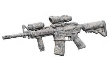 Dirty m4 carbine military weapon on transparent background