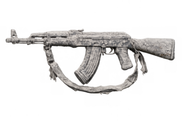 Assault rifle stone monument symbolizing war and conflict