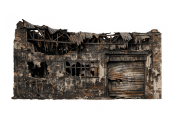 Burnt abandoned building showing catastrophic fire damage