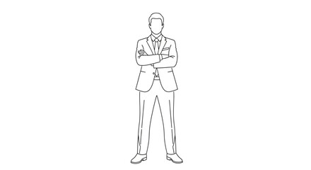 Man in Suit Standing with Arms Crossed.