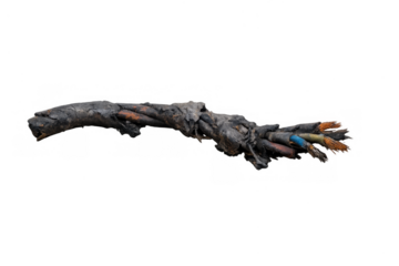 Burnt electrical cable showing fire damage and hazard