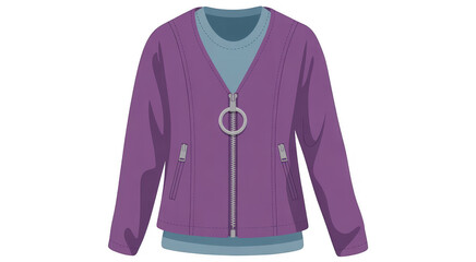 Purple jacket with zipper and ring pull fashion clothing isolated on a transparent background