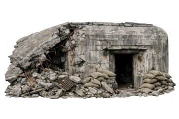 War damaged concrete bunker ruin transparent background