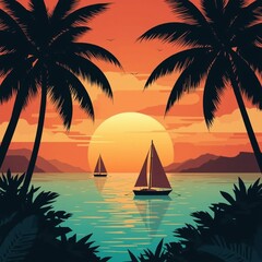 sunset on the tropical beach