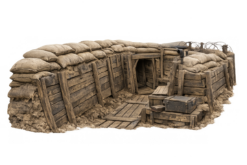 World war 1 trench dugout with sandbags
