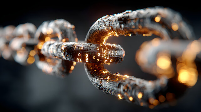 Conceptual Blockchain Link with Binary Data Representing Security and Digital Network Connection