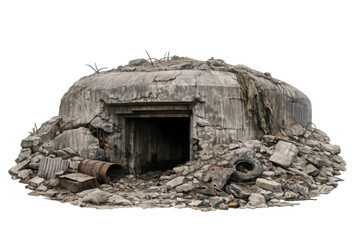 Obraz premium Abandoned concrete military bunker entrance with debris