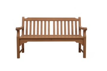 Wooden Bench with Slatted Back and Armrests outdoor furniture isolated on a transparent background