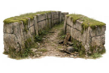 Concrete military trench war ruins transparent background
