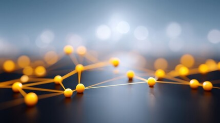 Abstract network design with orange nodes and connections on a soft-focus background for technology, communication, and innovation themes in digital art