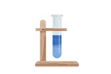 Test tube in wooden stand blue liquid laboratory science isolated on a transparent background
